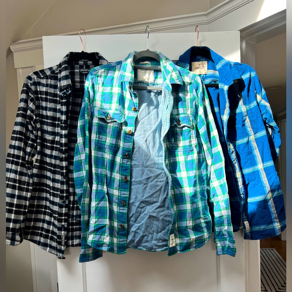 Abercrombie & Fitch, Hollister EB Plaid shirts lot of 3 M
